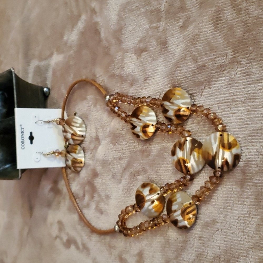 Corenet Brown Shell & Bead Layered Necklace and Earring Set - Women Jewelry